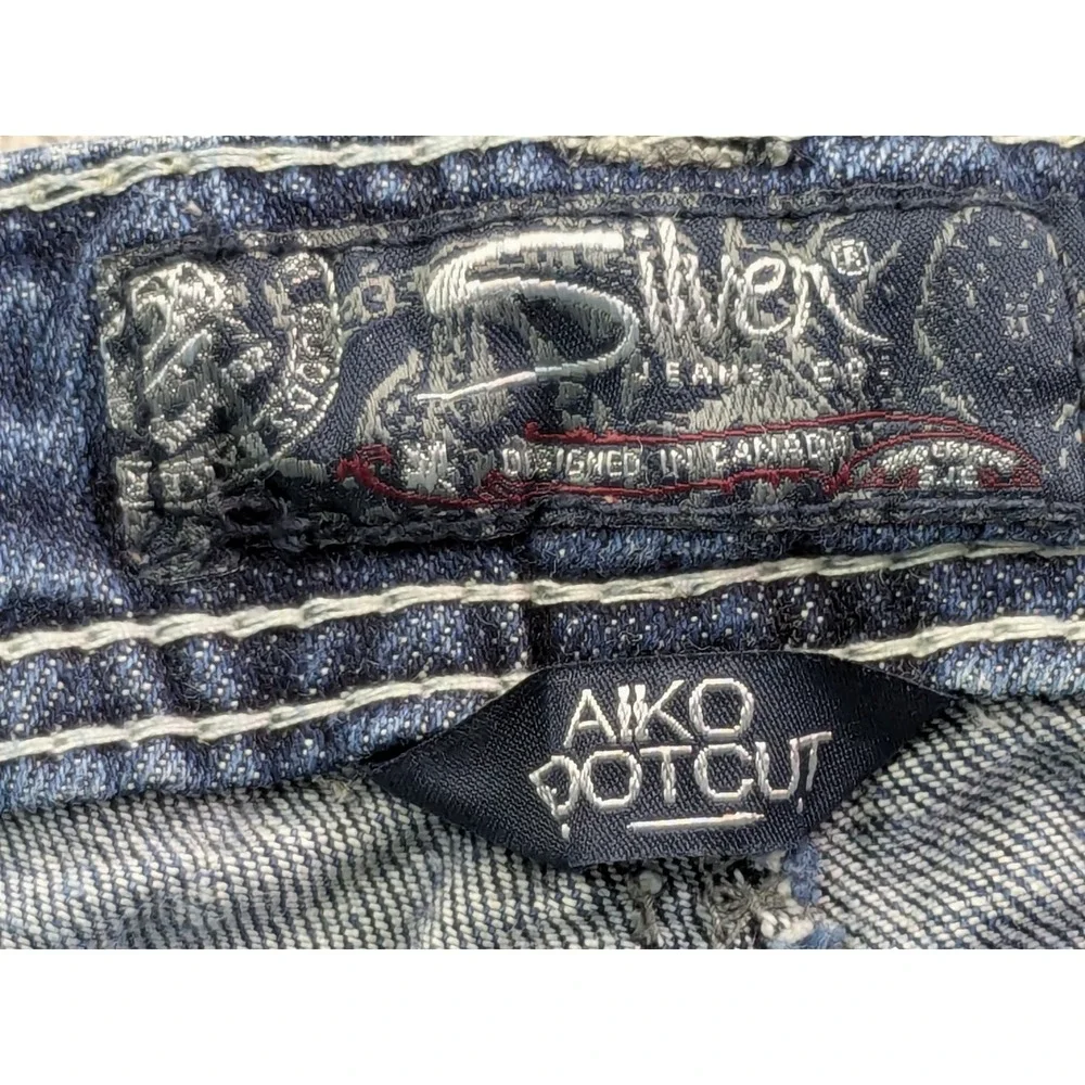 Silver Jeans Co Mens Aiko Bootcut Distressed Embroidered Blue Jeans W30 L33